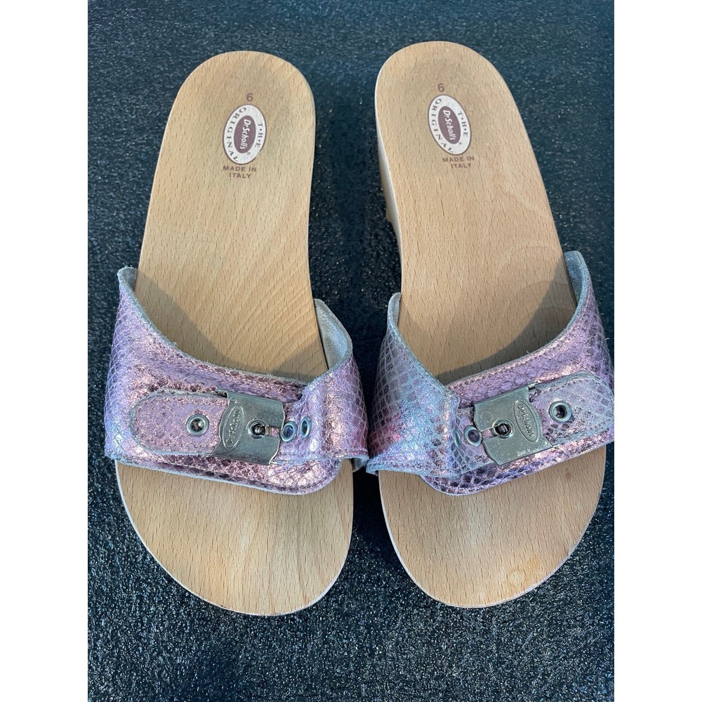 Womens Dr. Scholl's Original Wooden Sandals- Pink Metallic - size 6